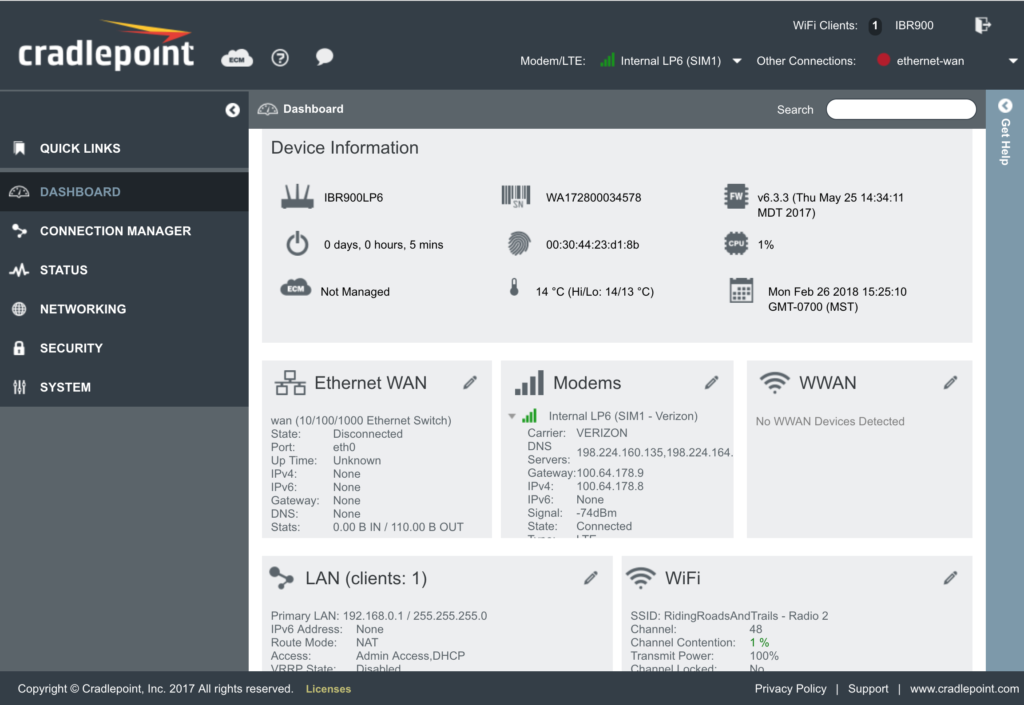 Cradlepoint Admin screen Cradlepoint Admin screen